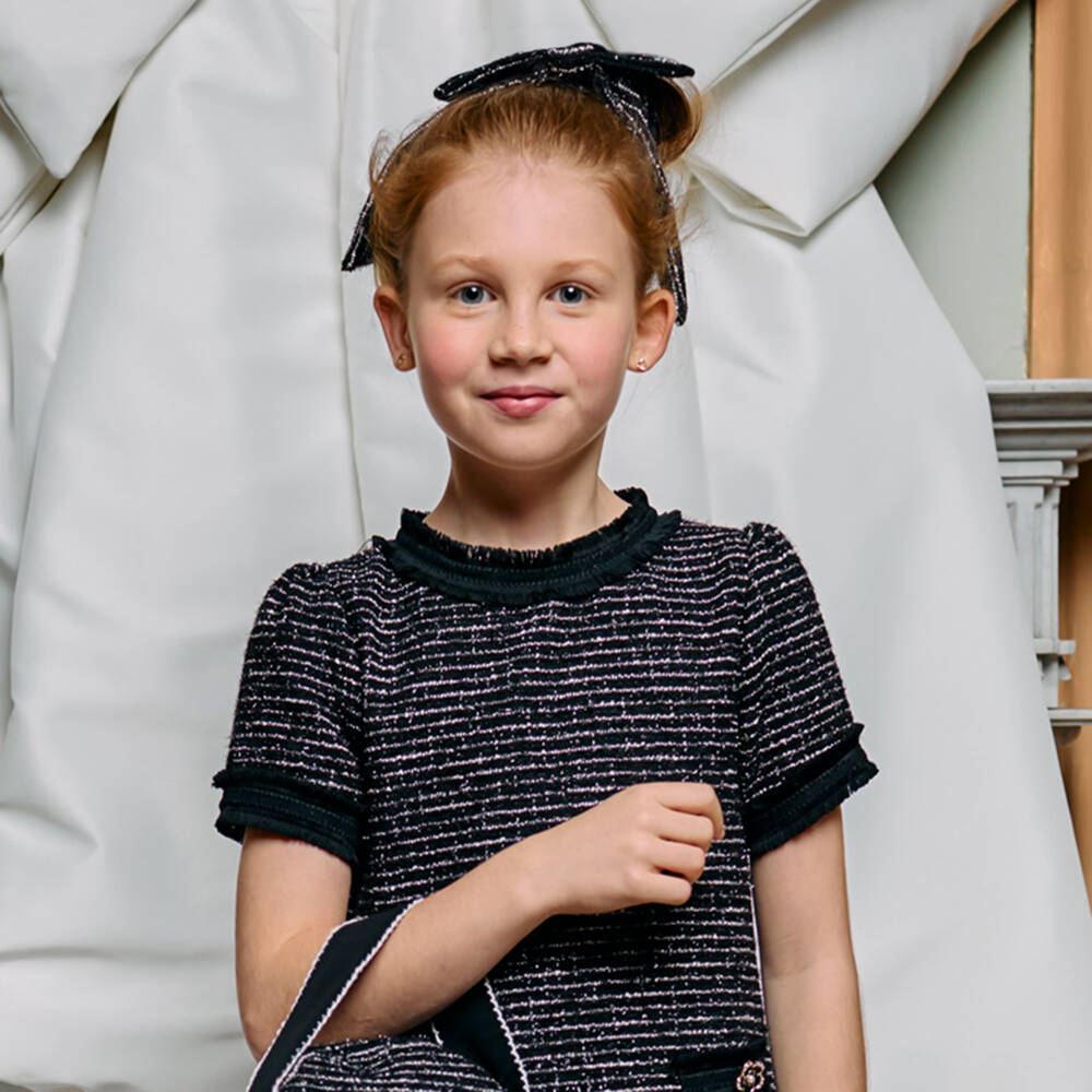 Patachou-Girls Black Tweed Hair Clip (15cm) | Childrensalon Outlet