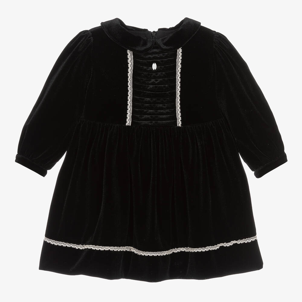 Patachou - Girls Black Velour & Lace Dress | Childrensalon