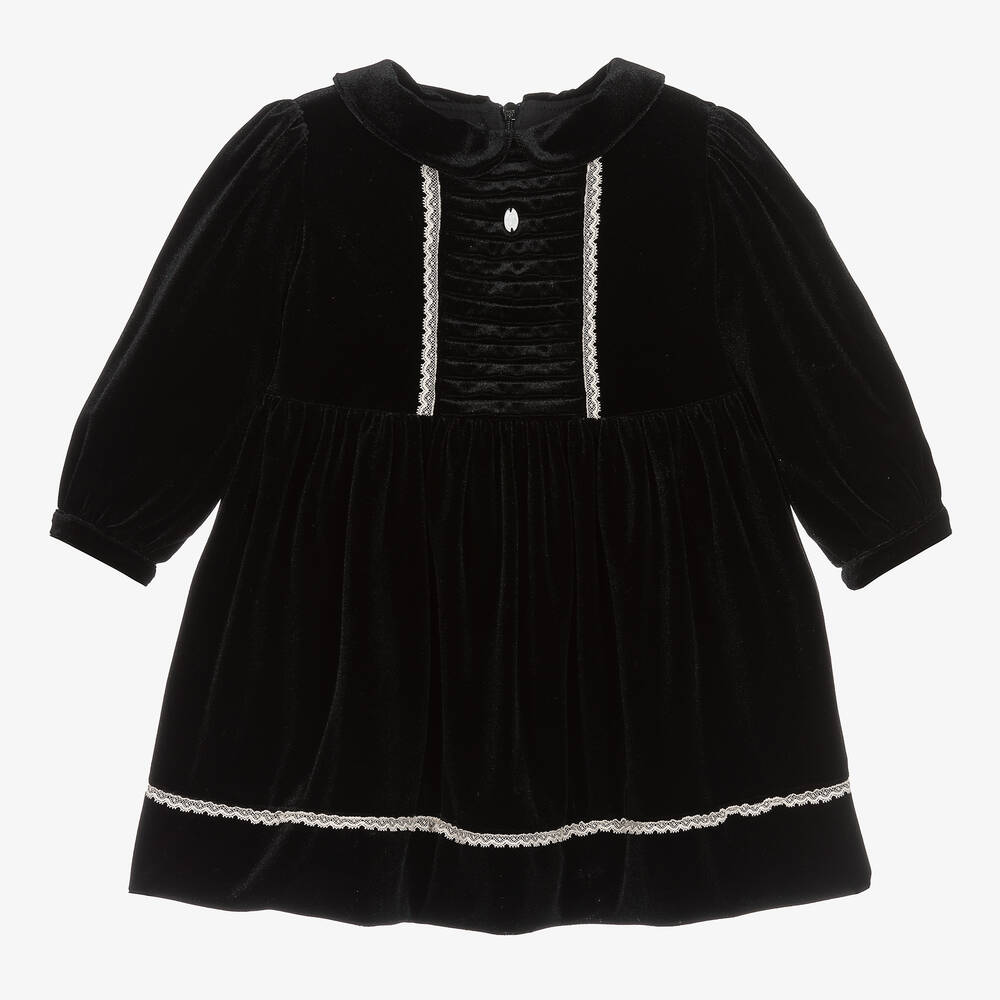 Patachou-Girls Black Velour & Lace Dress | Childrensalon Outlet
