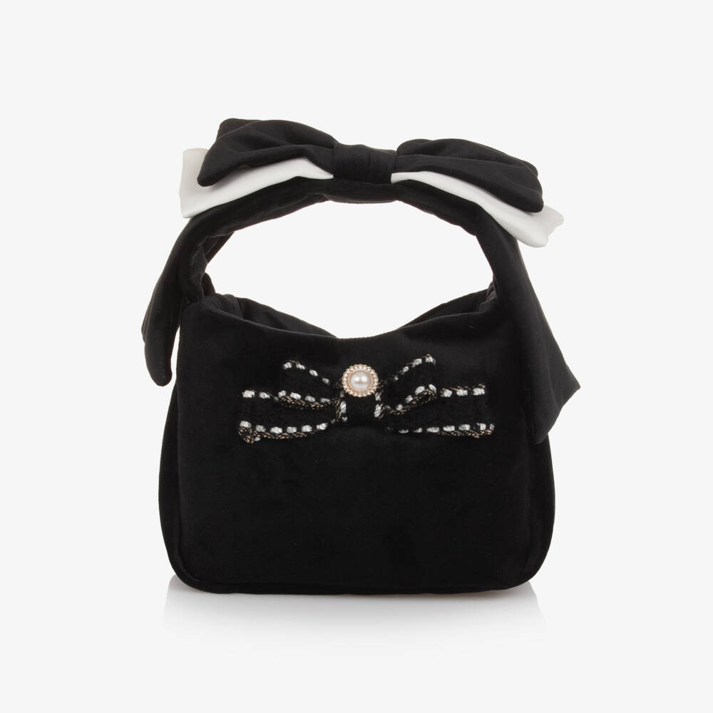 Patachou-Girls Black Velvet Bow Handbag (17cm) | Childrensalon Outlet