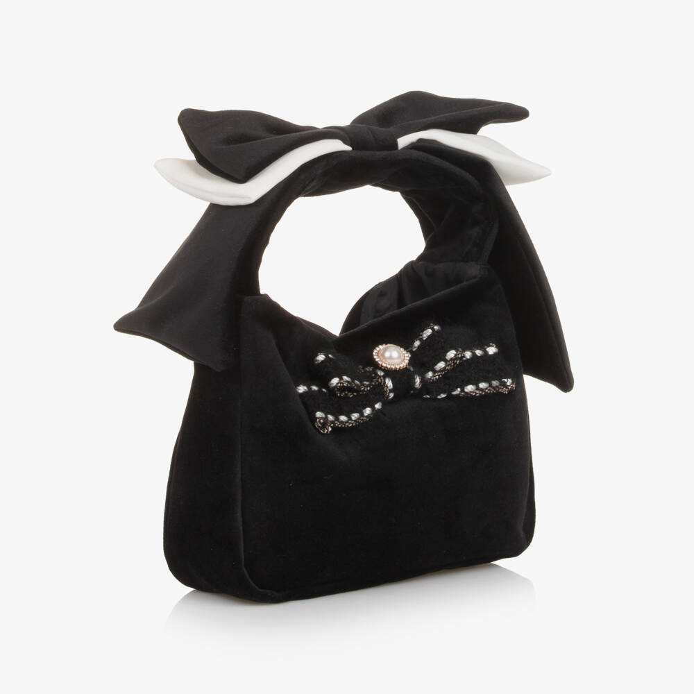 Patachou-Girls Black Velvet Bow Handbag (17cm) | Childrensalon Outlet