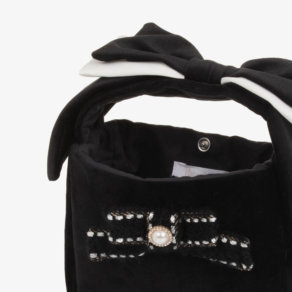Patachou-Girls Black Velvet Bow Handbag (17cm) | Childrensalon Outlet
