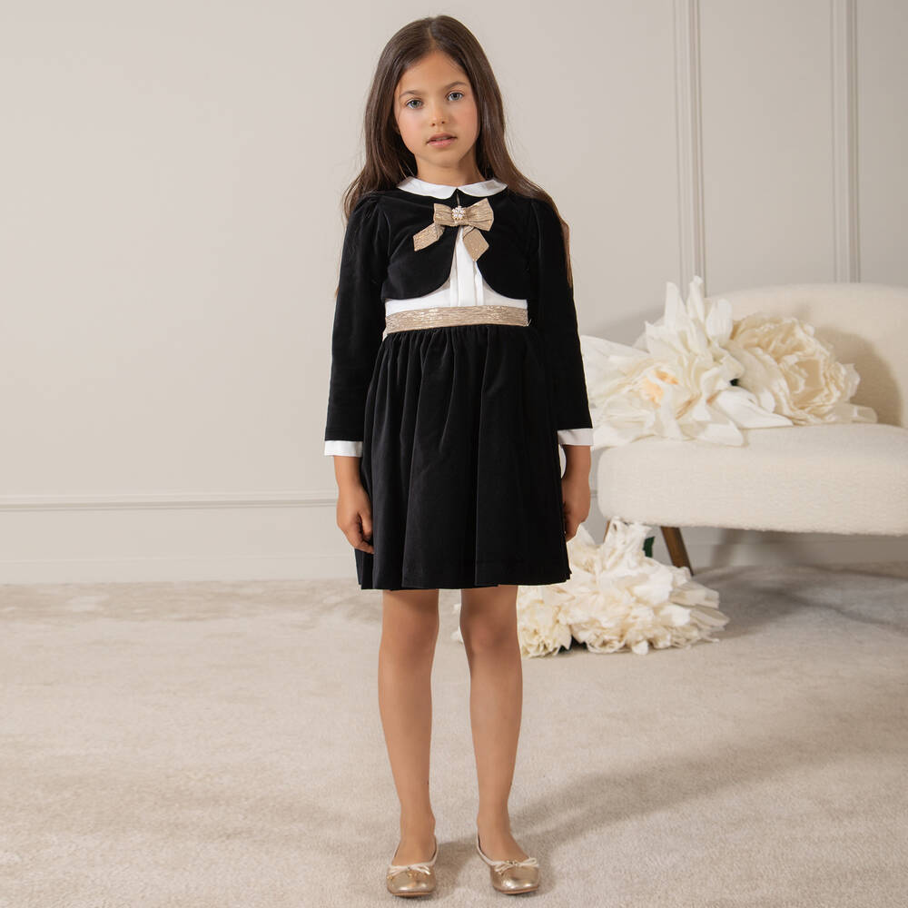 Patachou-Черное бархатное платье для девочек | Childrensalon Outlet