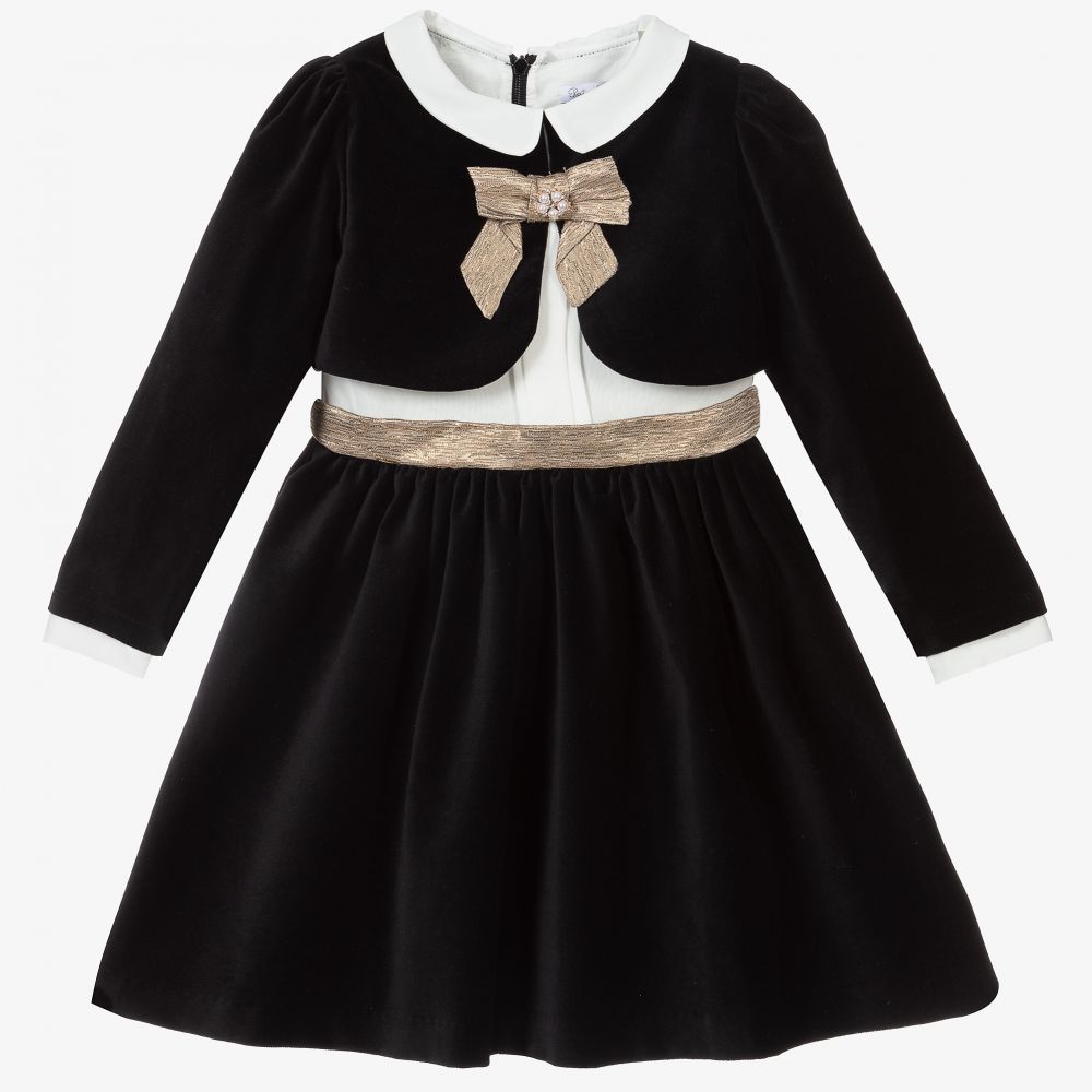 Patachou - Girls Black Velvet Dress | Childrensalon