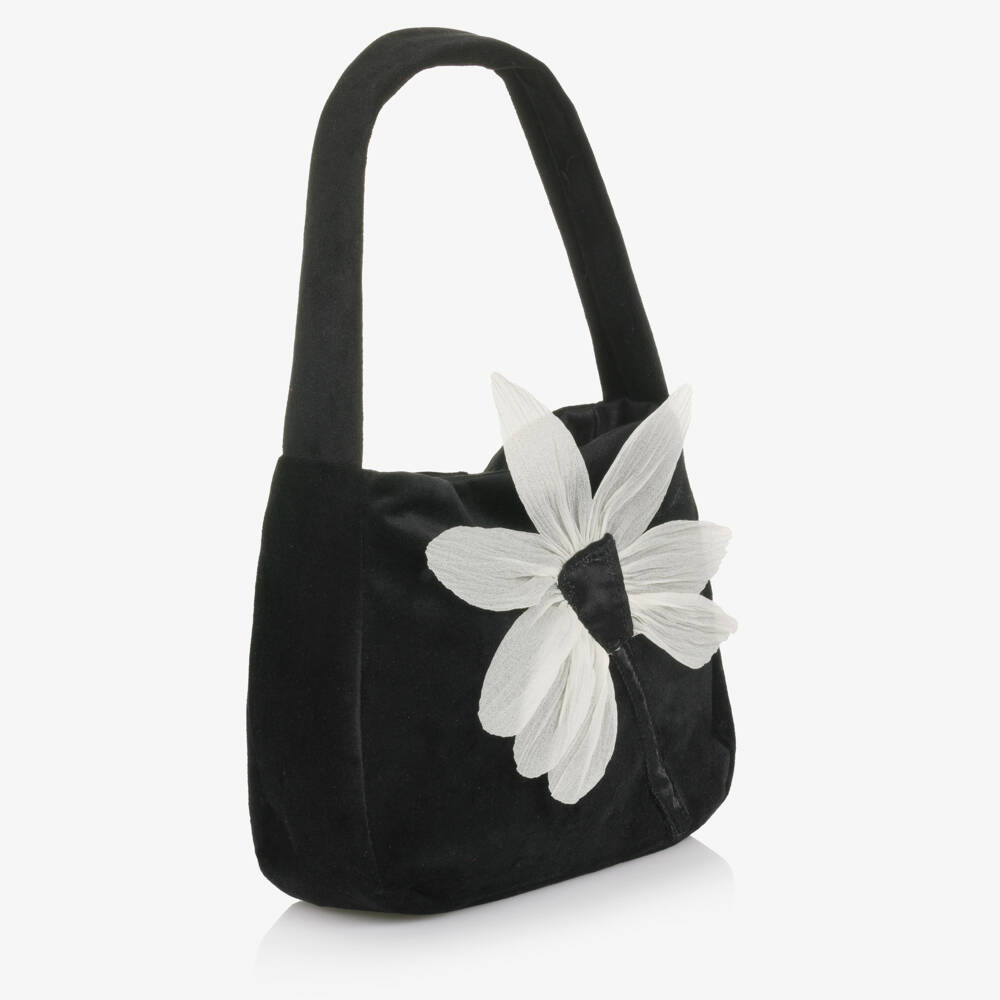 Patachou-Girls Black Velvet Flower Handbag (18cm) | Childrensalon Outlet
