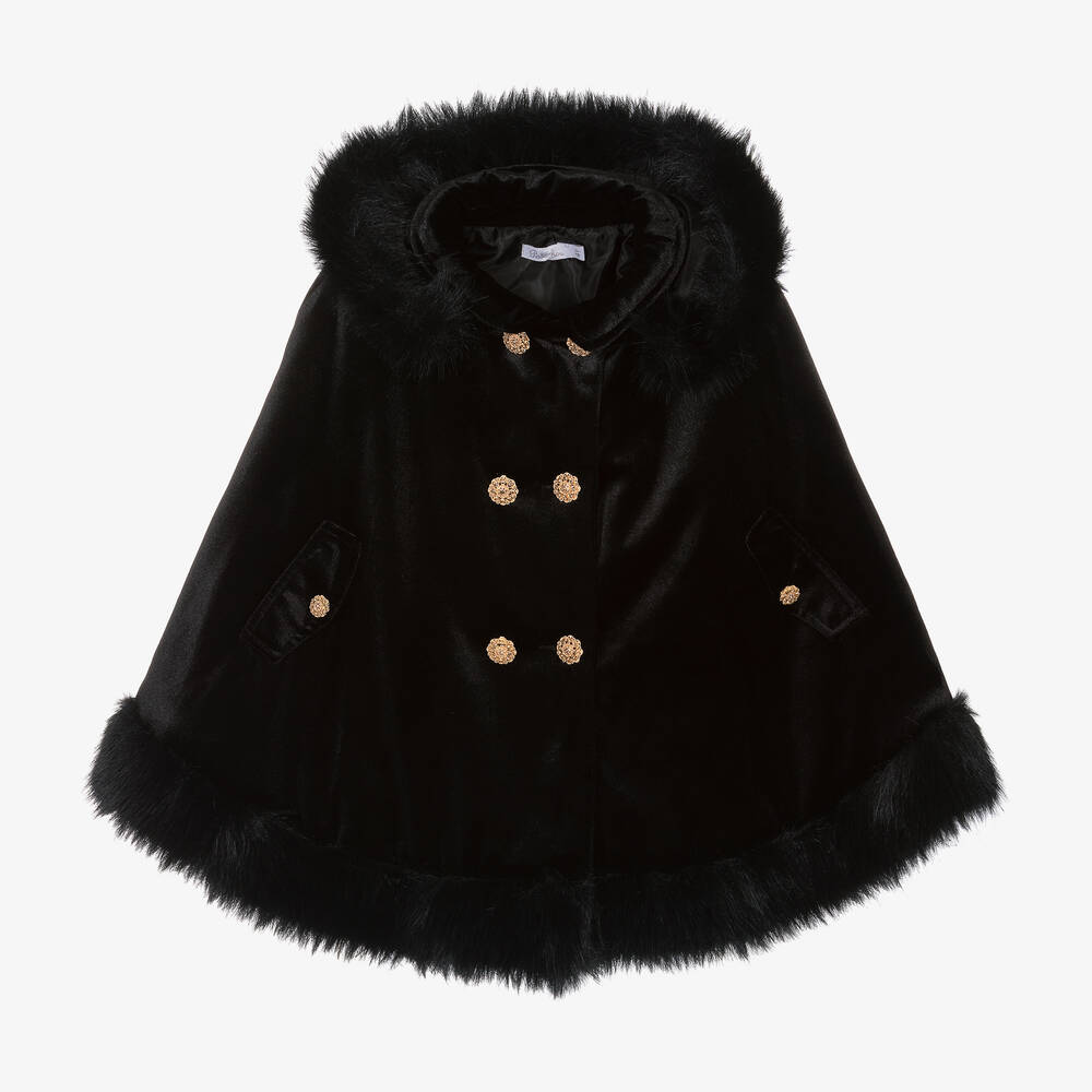 Patachou-Girls Black Velvet Hooded Cape | Childrensalon Outlet