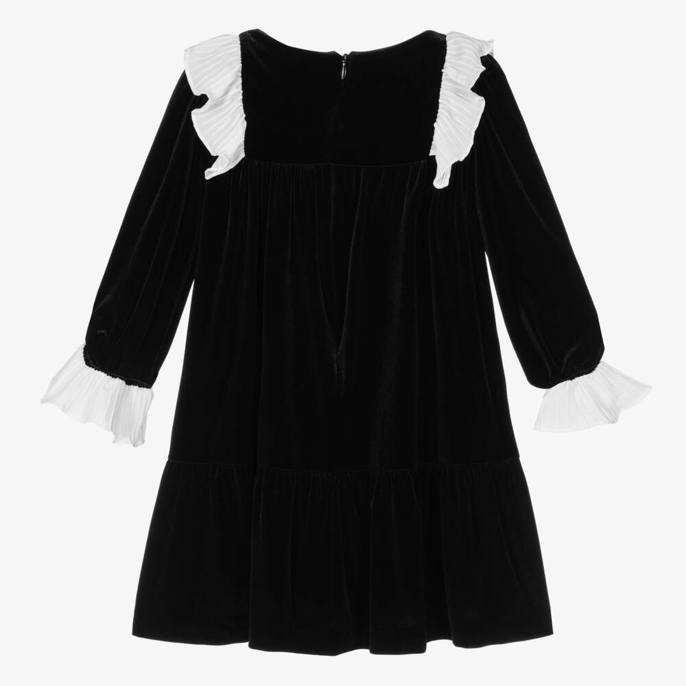 Patachou-Girls Black Velvet Ruffle Dress | Childrensalon Outlet