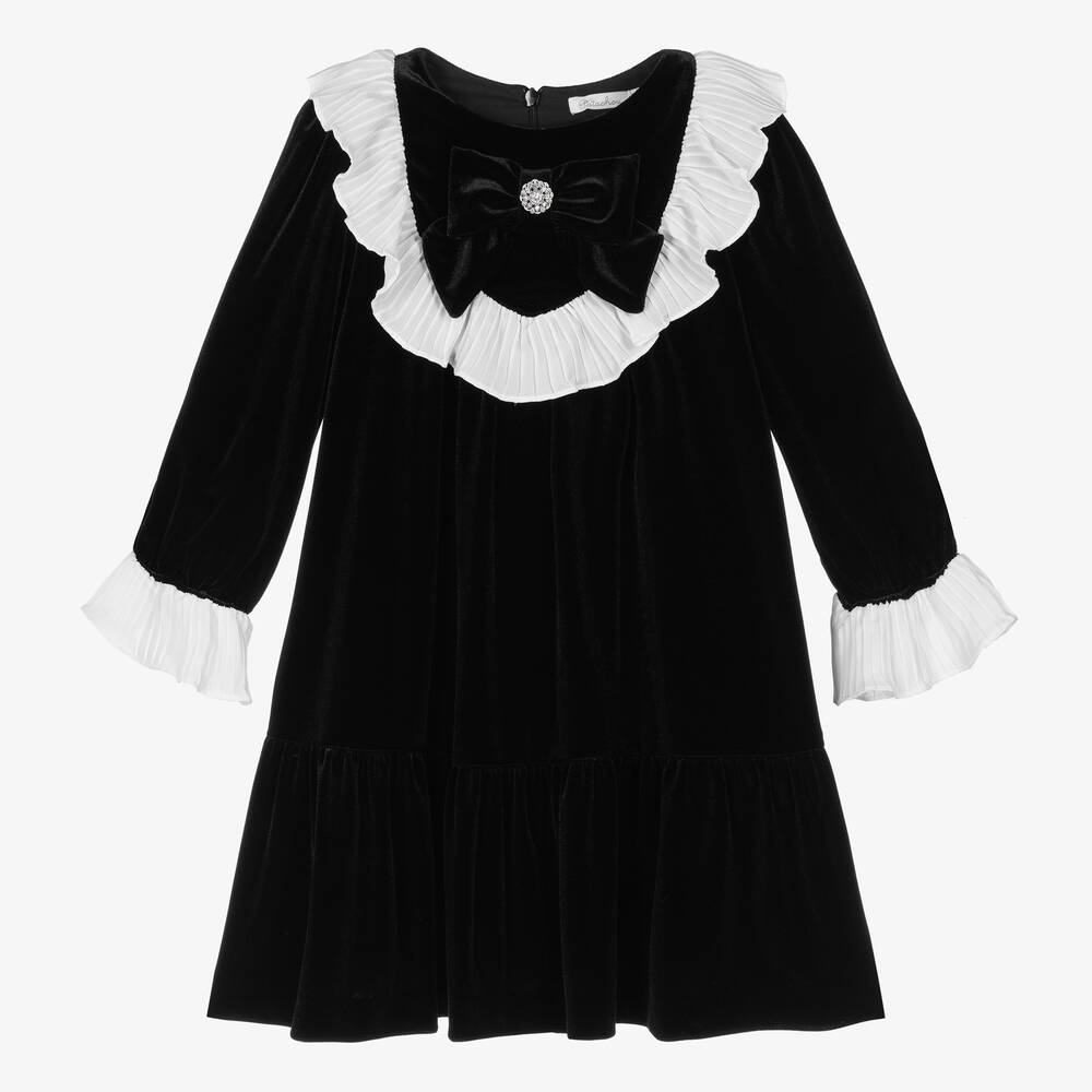 Patachou - Girls Black Velvet Ruffle Dress | Childrensalon