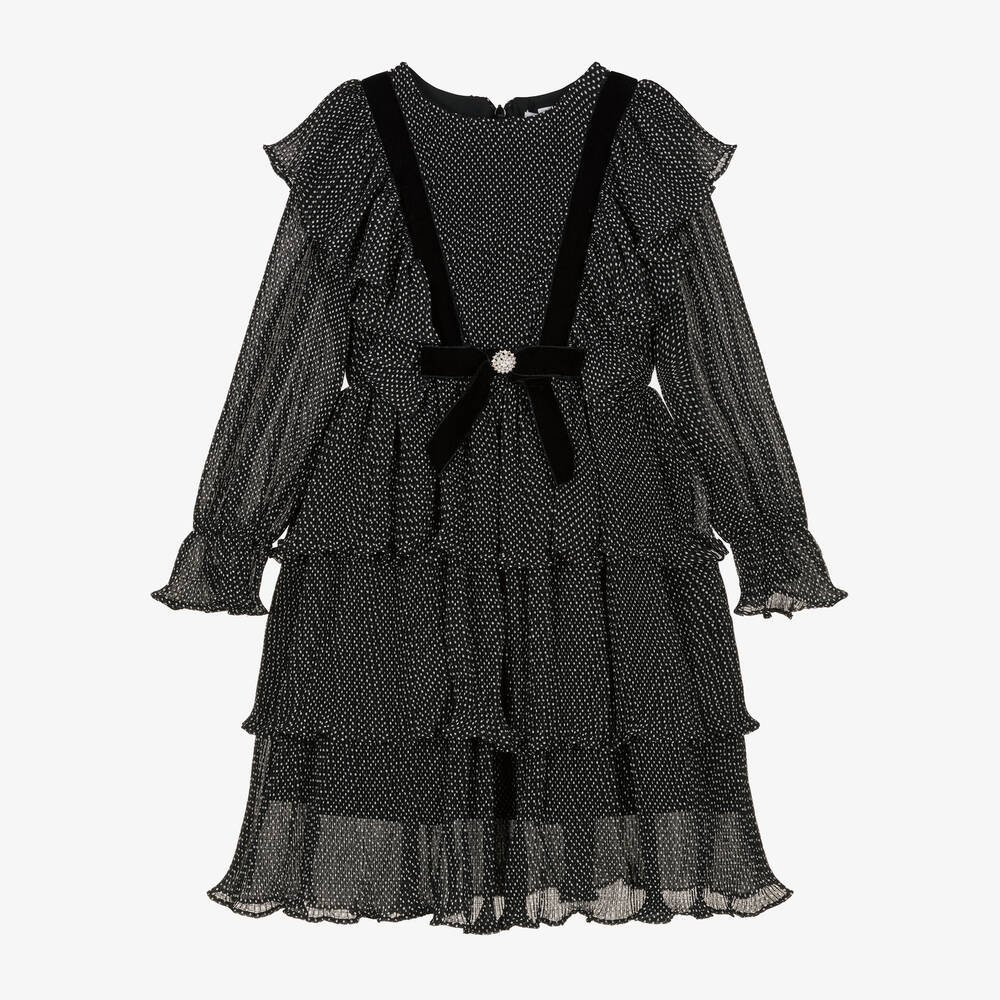 Patachou-Черное шифоновое платье в белый горошек | Childrensalon Outlet