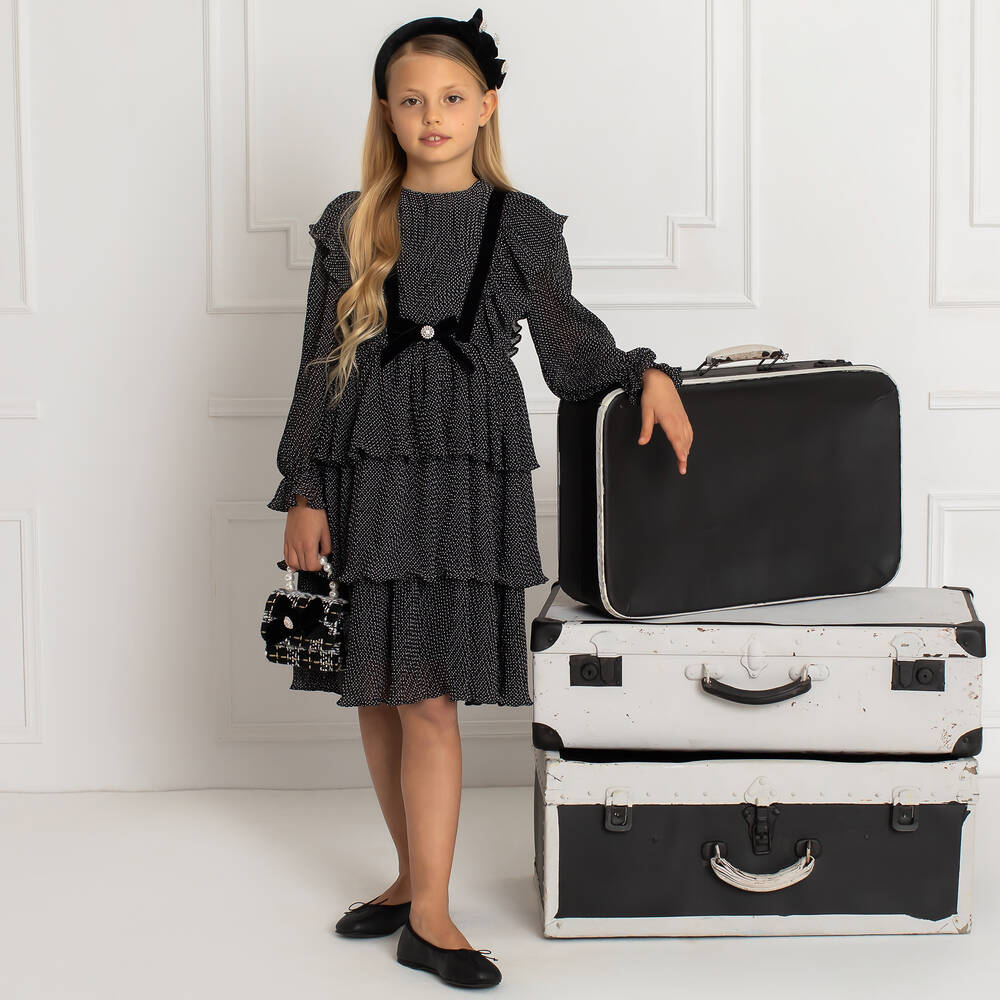 Patachou-Черное шифоновое платье в белый горошек | Childrensalon Outlet