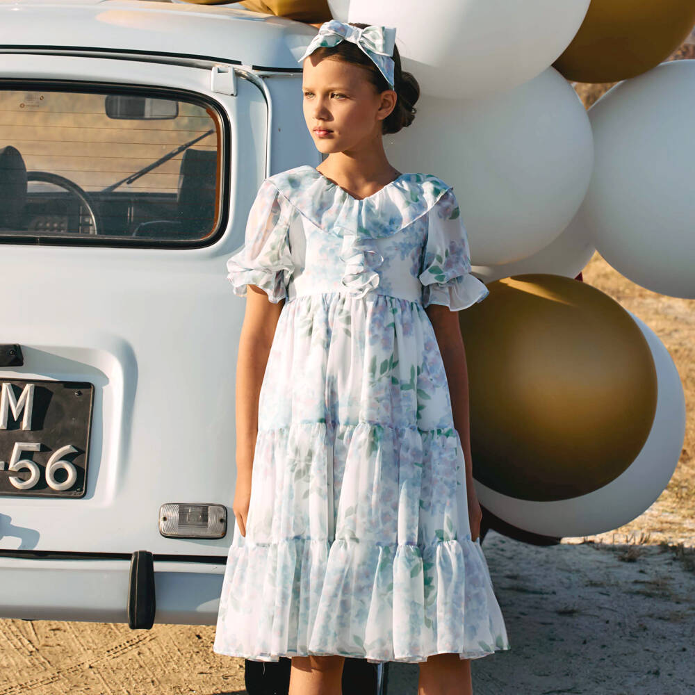 Patachou-Цветущее синее шифоновое платье для девочек | Childrensalon Outlet