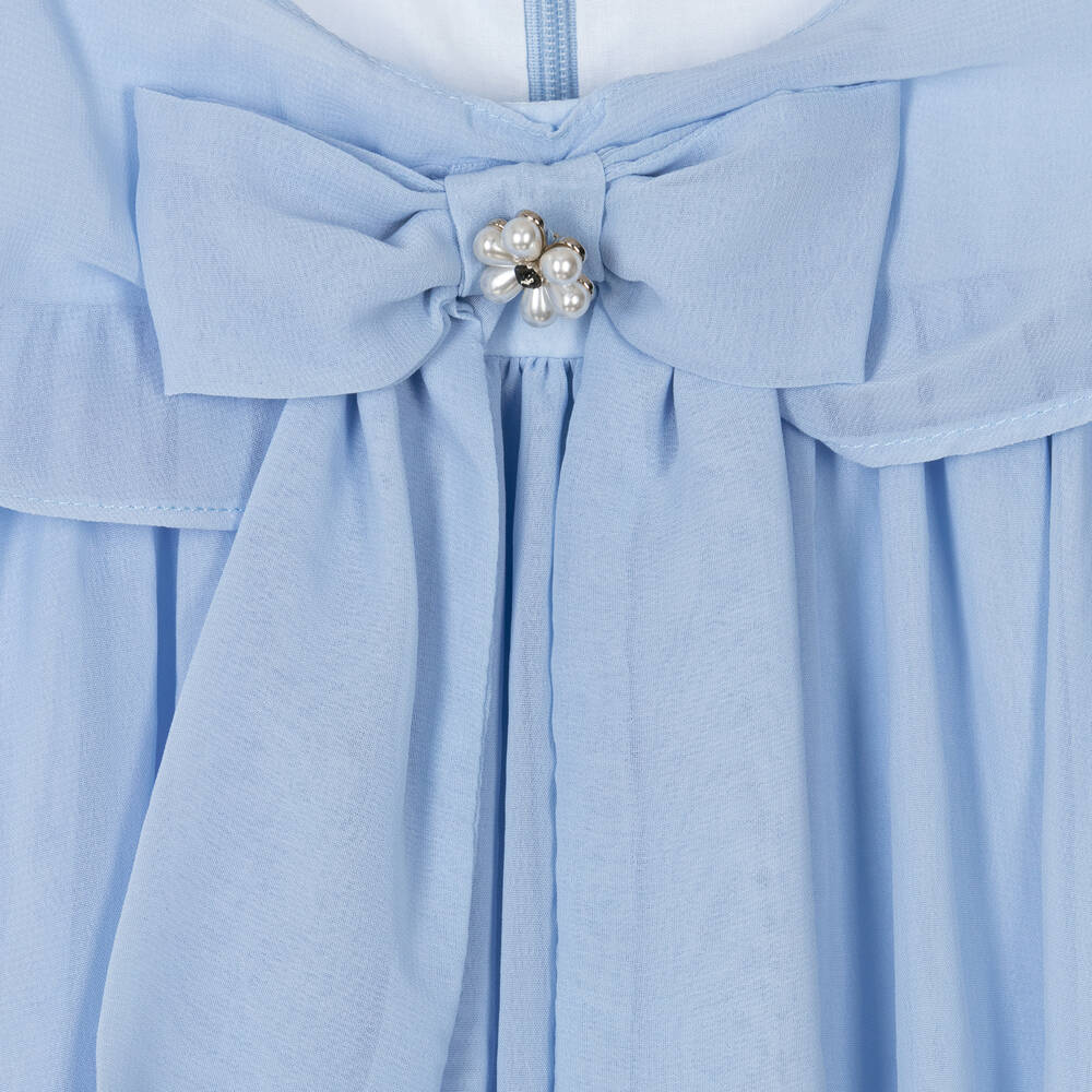 Patachou-Girls Blue Bow Chiffon Dress | Childrensalon Outlet
