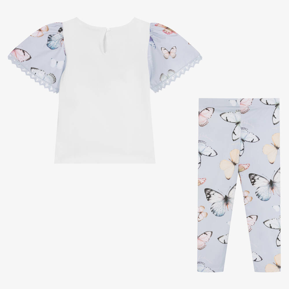 Patachou-Girls Blue Butterflies Leggings Set | Childrensalon Outlet