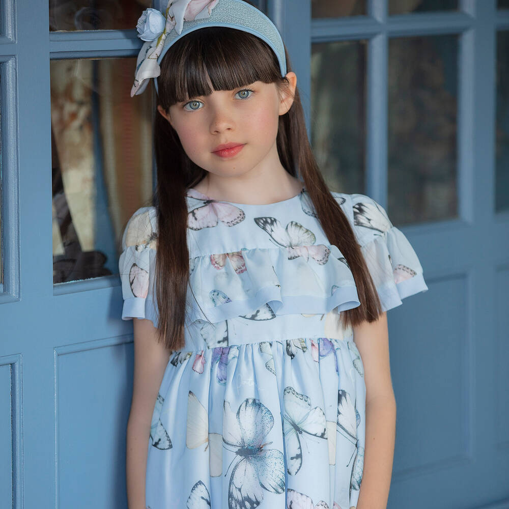 Girls blue butterfly dress top