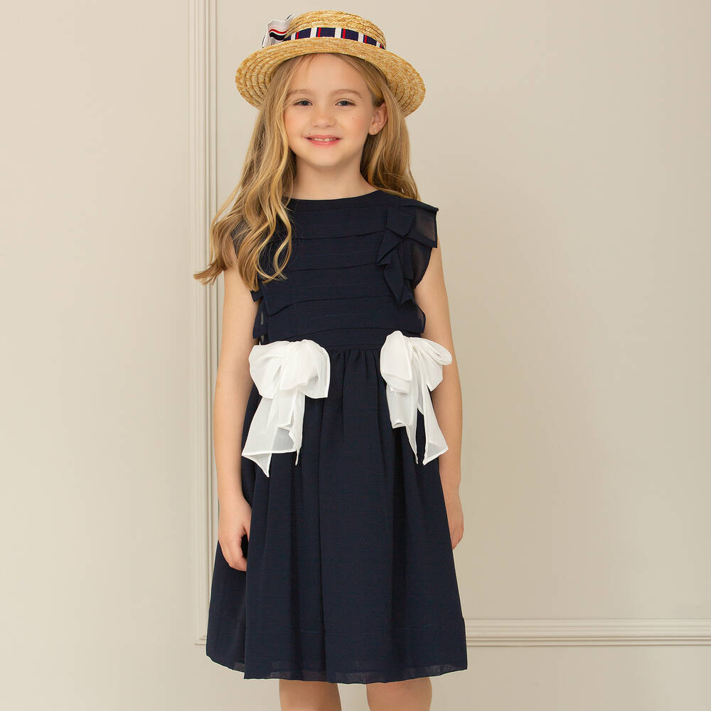 Patachou-Girls Blue Chiffon Dress | Childrensalon Outlet