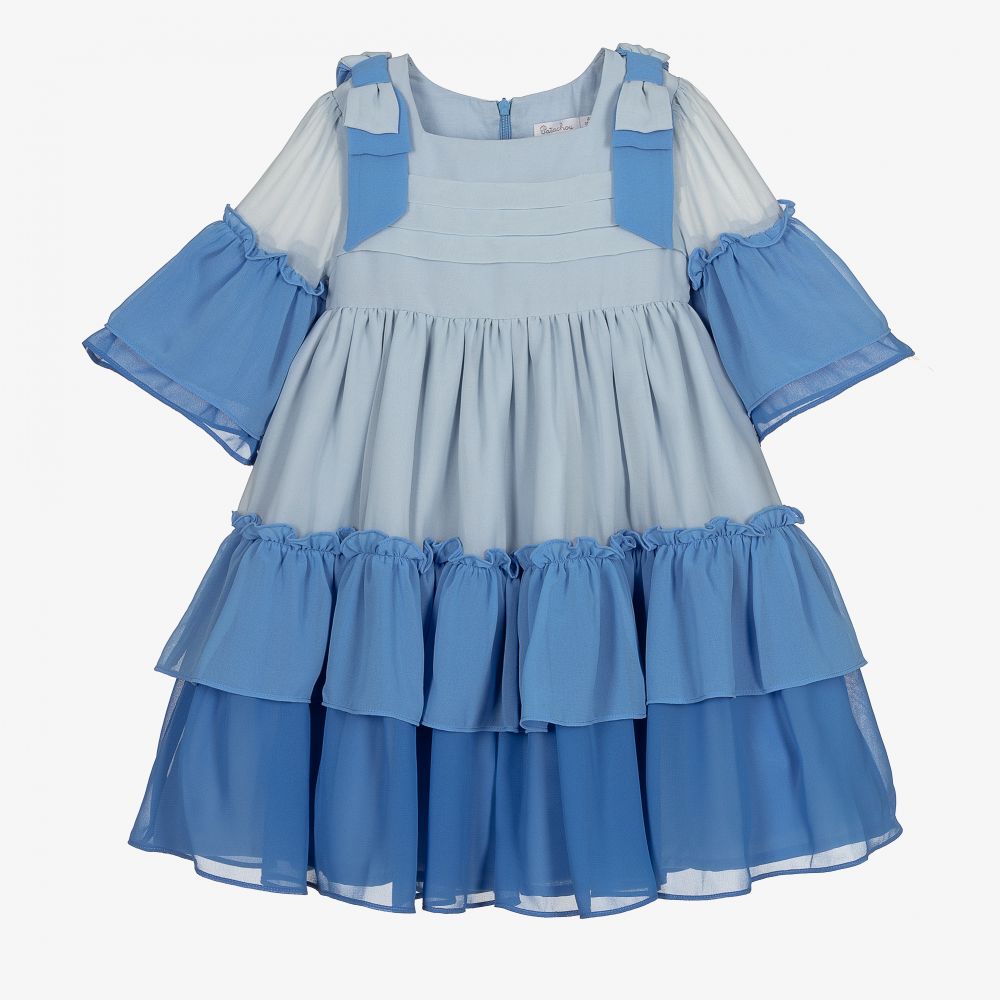 Patachou - Blaues Chiffonkleid für Mädchen  | Childrensalon