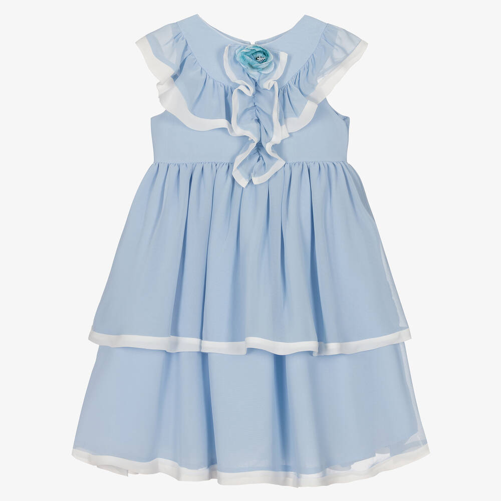 Patachou - Girls Blue Chiffon Dress | Childrensalon