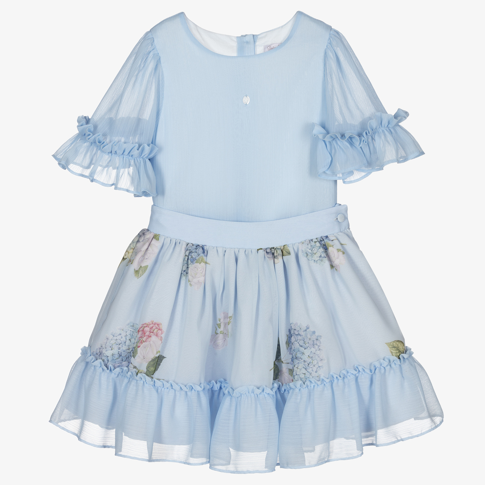 Patachou - Girls Blue Chiffon Skirt Set | Childrensalon