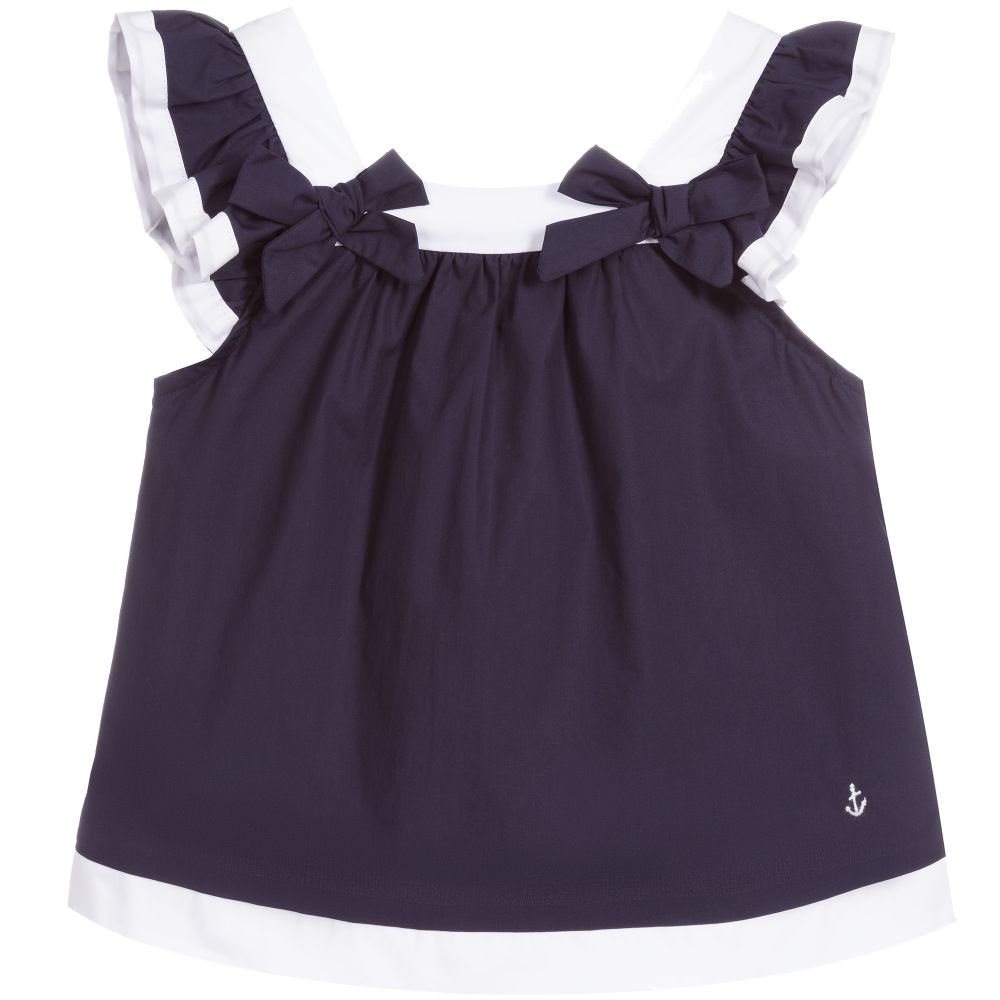 Patachou - Girls Blue Cotton Blouse | Childrensalon