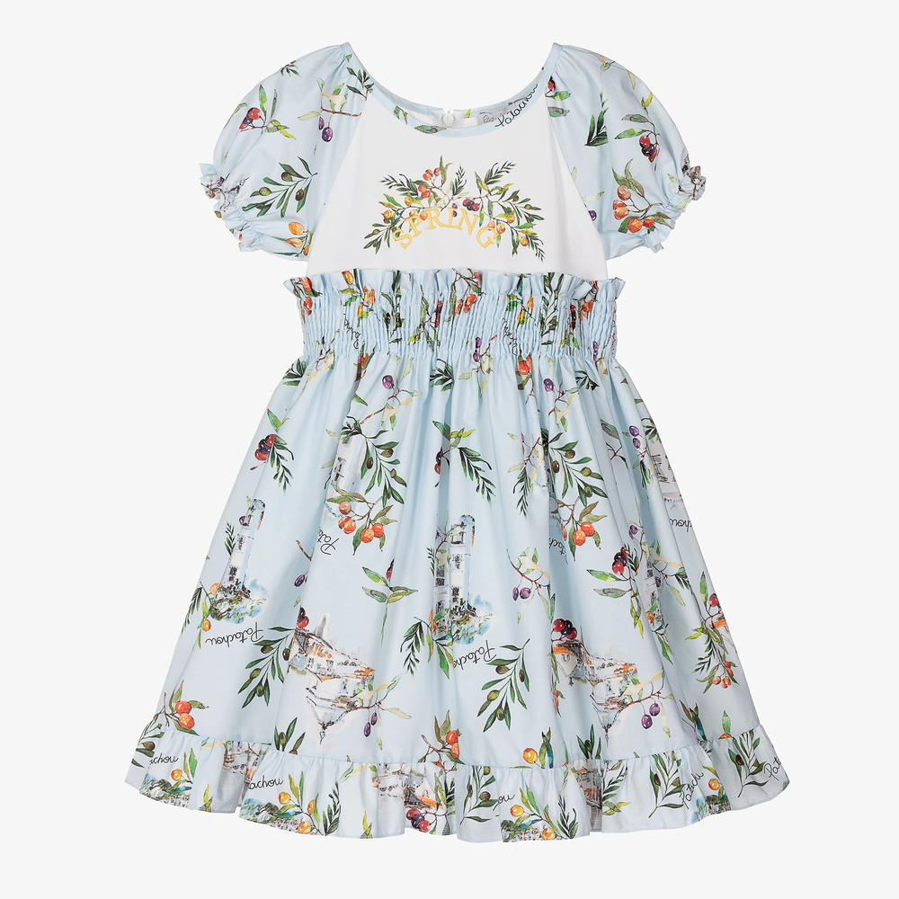 Patachou - Robe bleue en coton Fille | Childrensalon