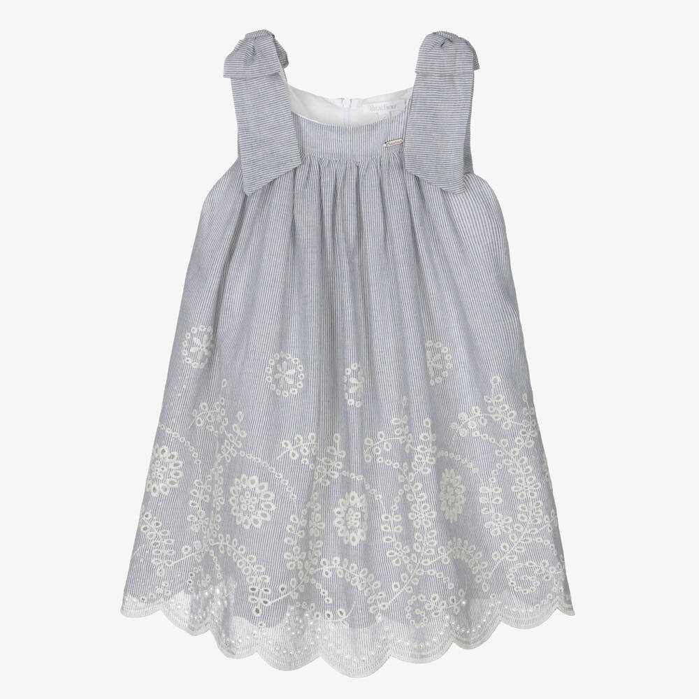 Patachou-Голубое хлопковое платье с вышивкой для девочек | Childrensalon Outlet