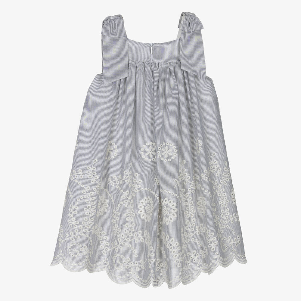 Patachou-Girls Blue Cotton Embroidered Sundress | Childrensalon Outlet