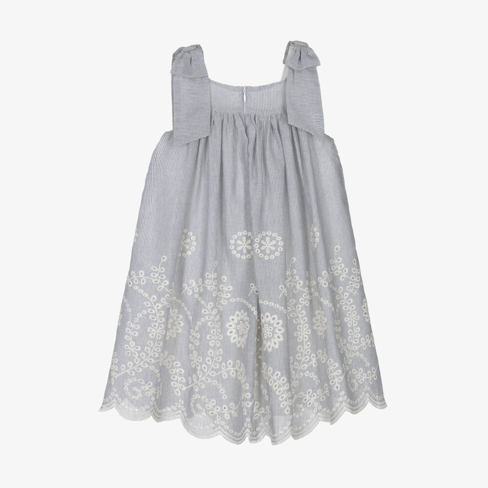 Patachou-Girls Blue Cotton Embroidered Sundress | Childrensalon Outlet
