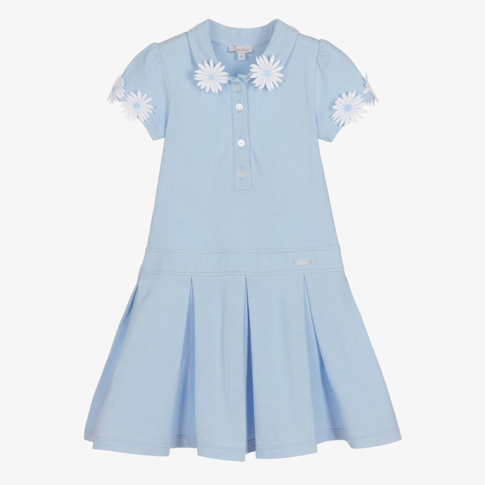 Patachou-Girls Blue Cotton Flowers Polo Dress | Childrensalon Outlet