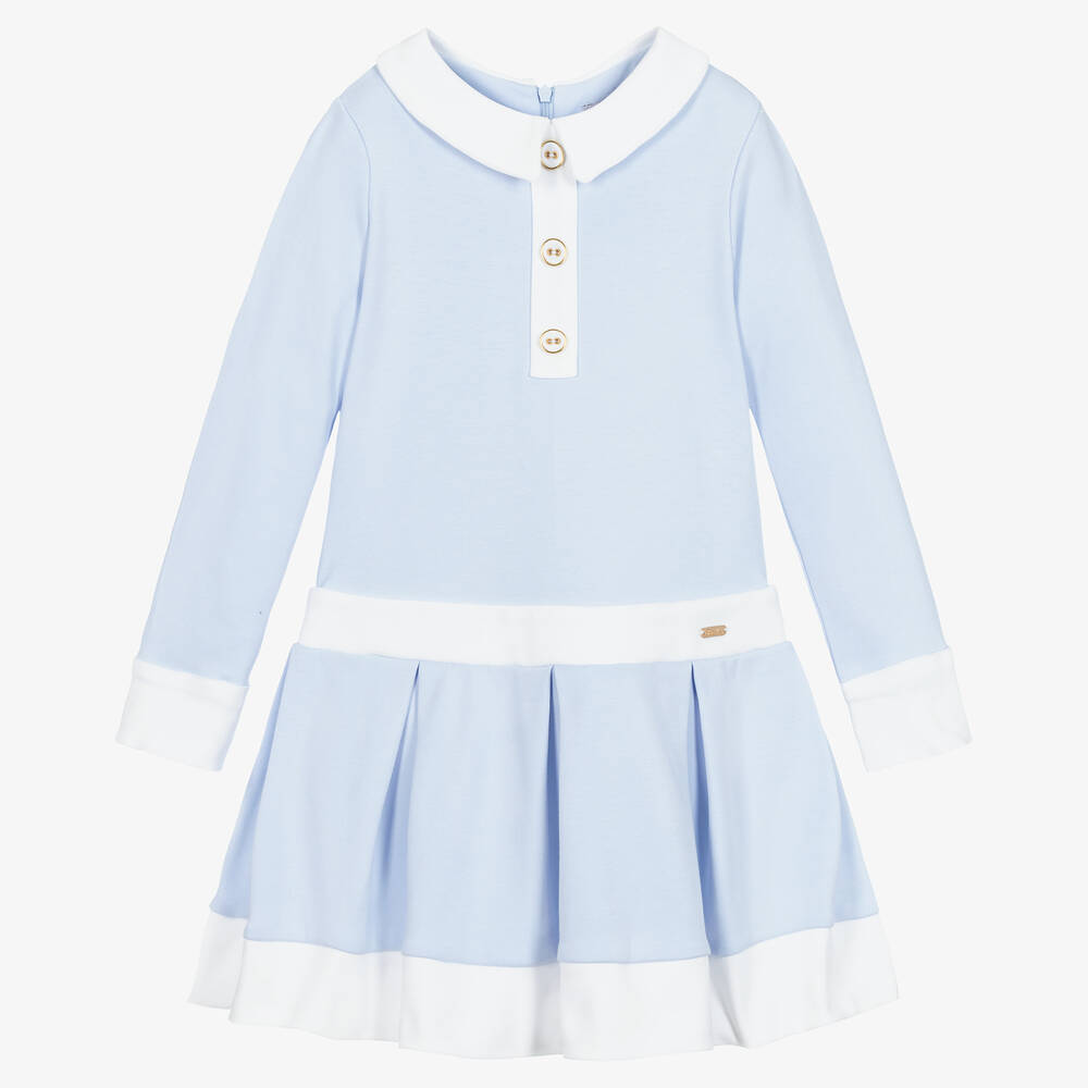 Patachou - Girls Blue Cotton Jersey Dress | Childrensalon