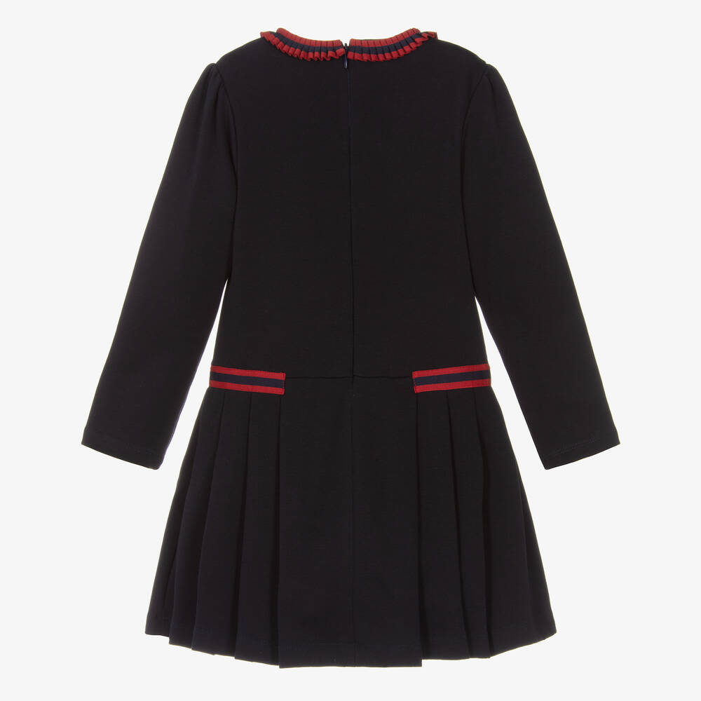 Patachou - Girls Blue Cotton Jersey Pleated Dress | Childrensalon Outlet