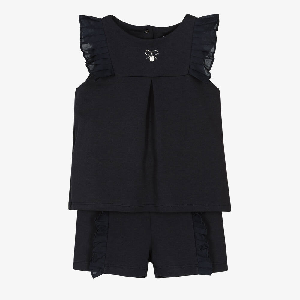 Patachou-Girls Blue Cotton Jersey Shorts Set | Childrensalon Outlet