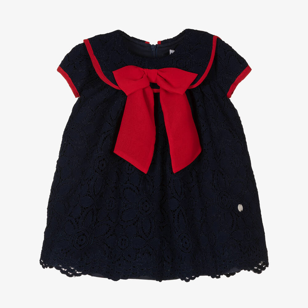 Patachou - Robe bleue en coton et dentelle | Childrensalon