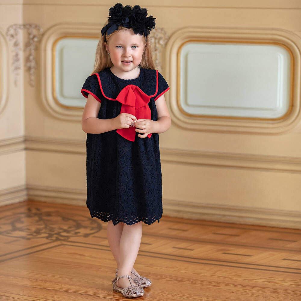 Patachou-Girls Blue Cotton Lace Dress | Childrensalon Outlet