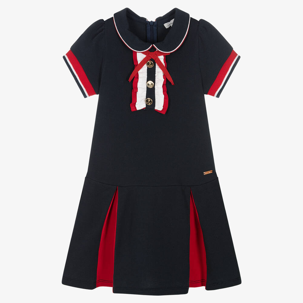 Patachou - Girls Blue Cotton Piqué Dress | Childrensalon