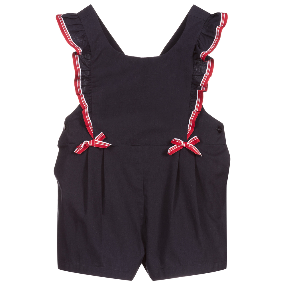 Patachou - Girls Blue Cotton Playsuit | Childrensalon