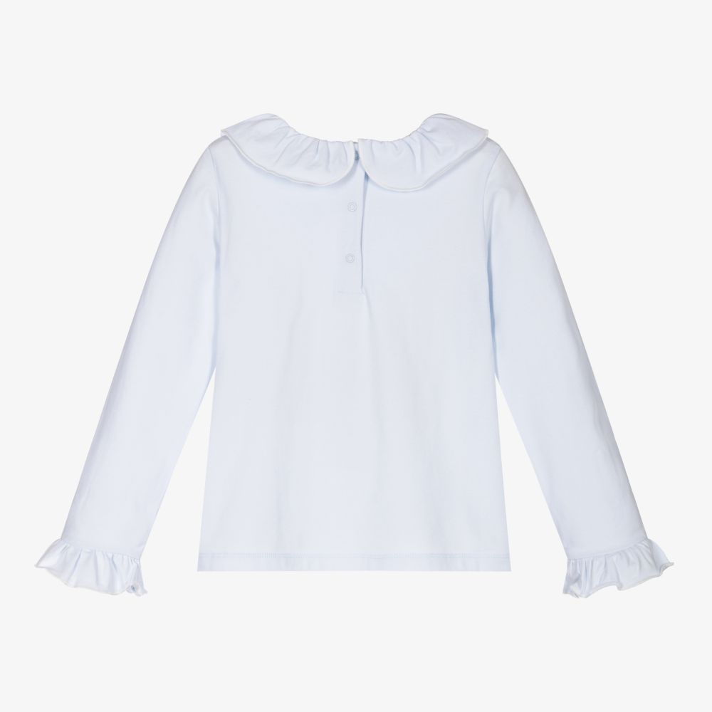 Patachou-Girls Blue Cotton Ruffle Top | Childrensalon Outlet