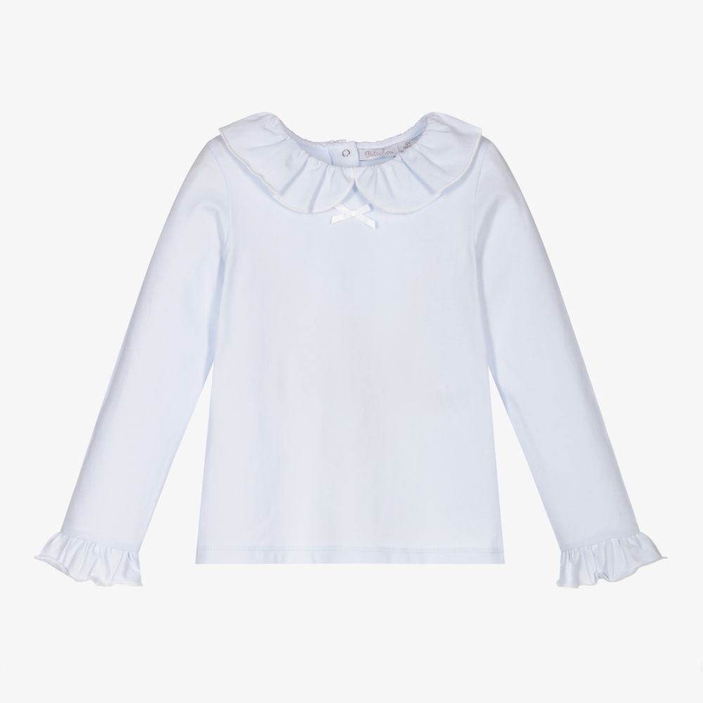 Patachou-Girls Blue Cotton Ruffle Top | Childrensalon Outlet