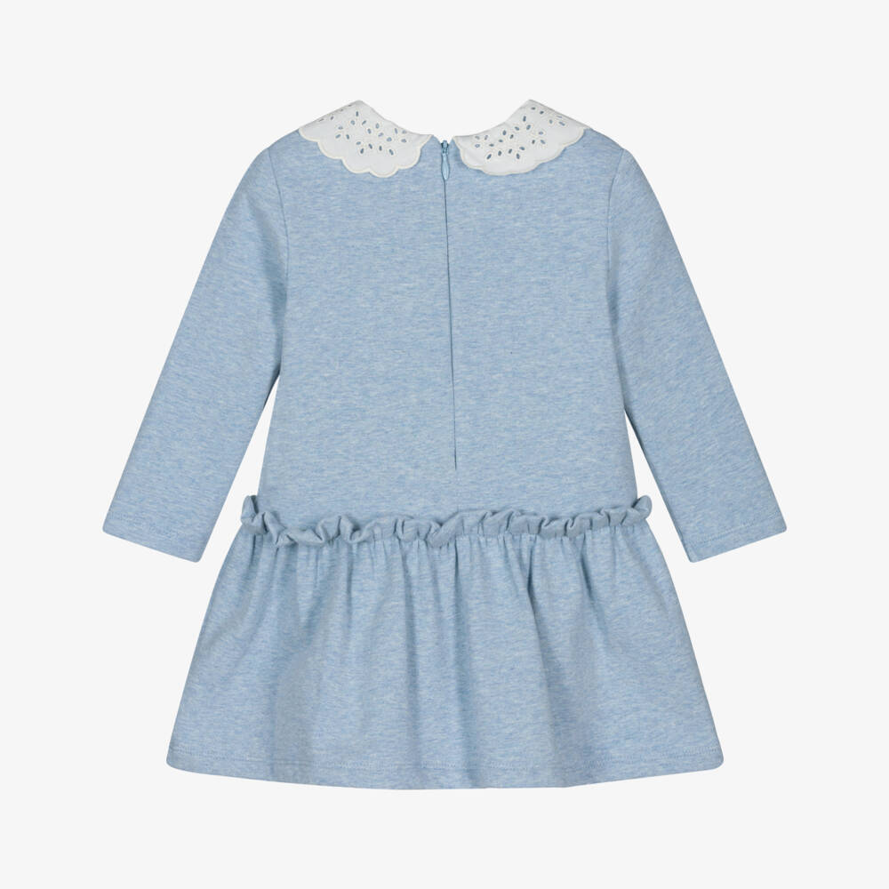 Patachou-Girls Blue Cotton Scallop Collar Dress | Childrensalon Outlet