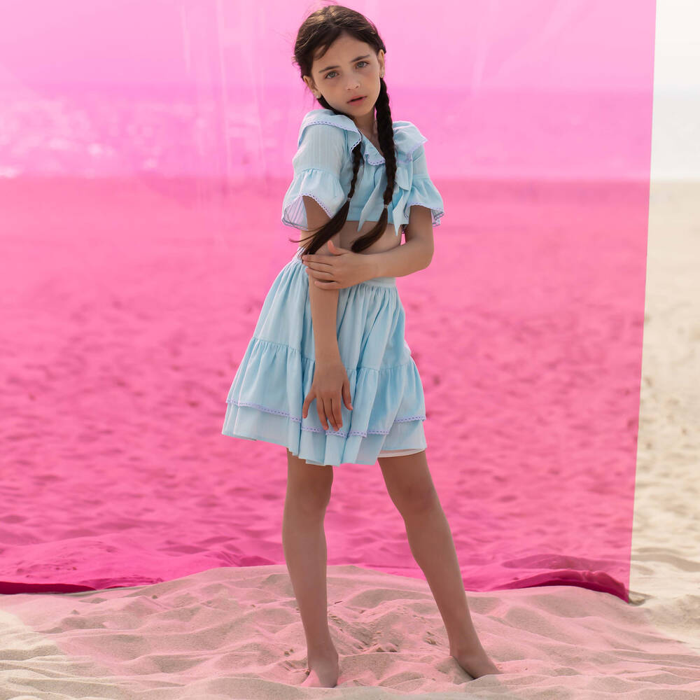 Patachou-Girls Blue Cotton Skirt Set | Childrensalon Outlet