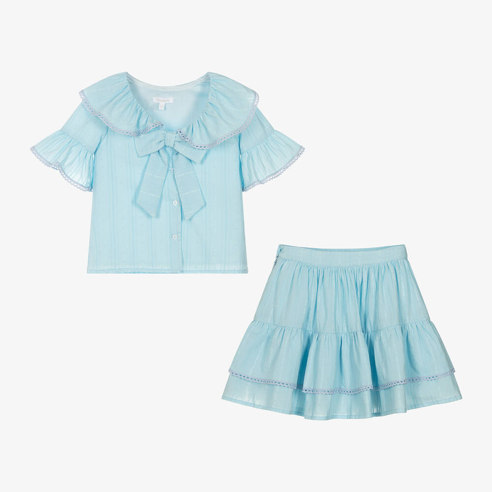 Patachou-Girls Blue Cotton Skirt Set | Childrensalon Outlet