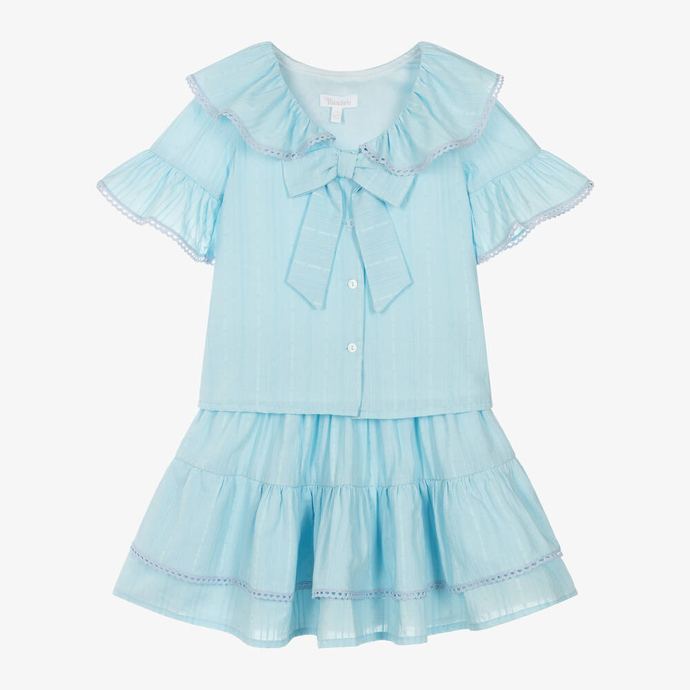 Patachou-طقم تنورة مزيج قطن لون أزرق | Childrensalon Outlet