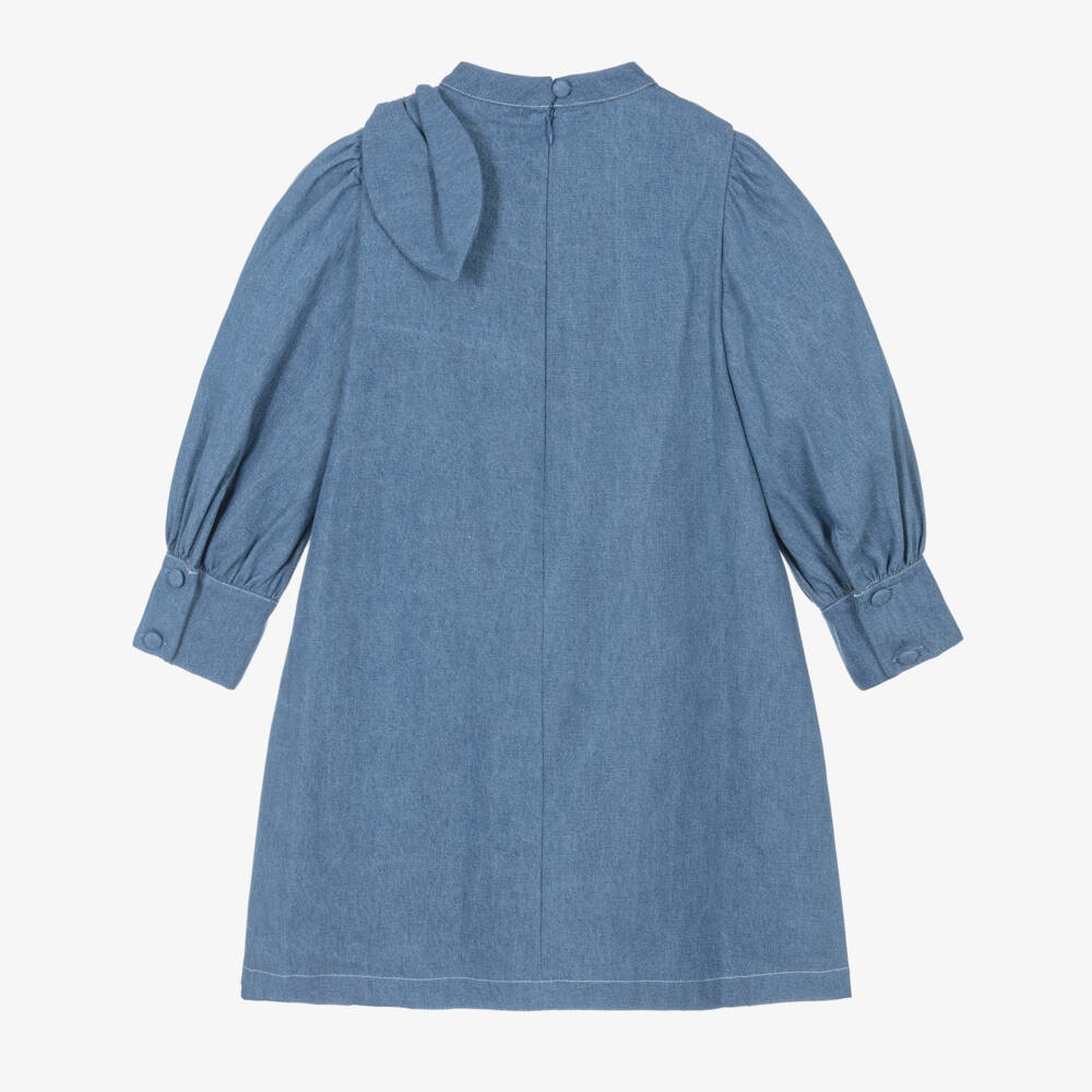 Patachou-Girls Blue Denim Bow Dress with Crystals | Childrensalon Outlet