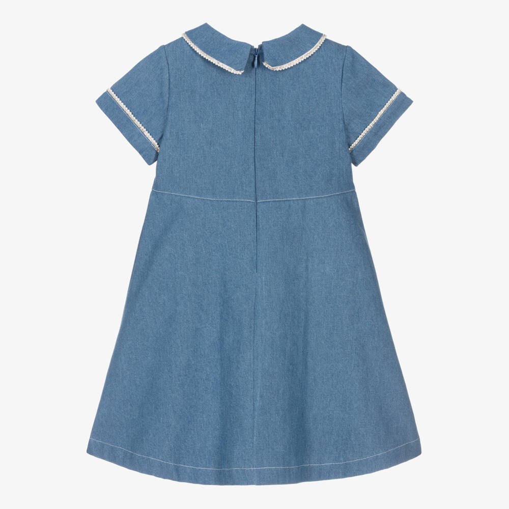 Patachou-Girls Blue Denim Dress with Diamanté Trimmed Collar | Childrensalon Outlet