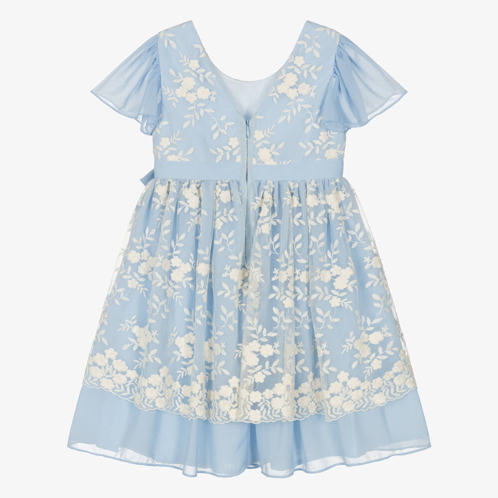 Patachou-Girls Blue Embroidered Chiffon Dress | Childrensalon Outlet