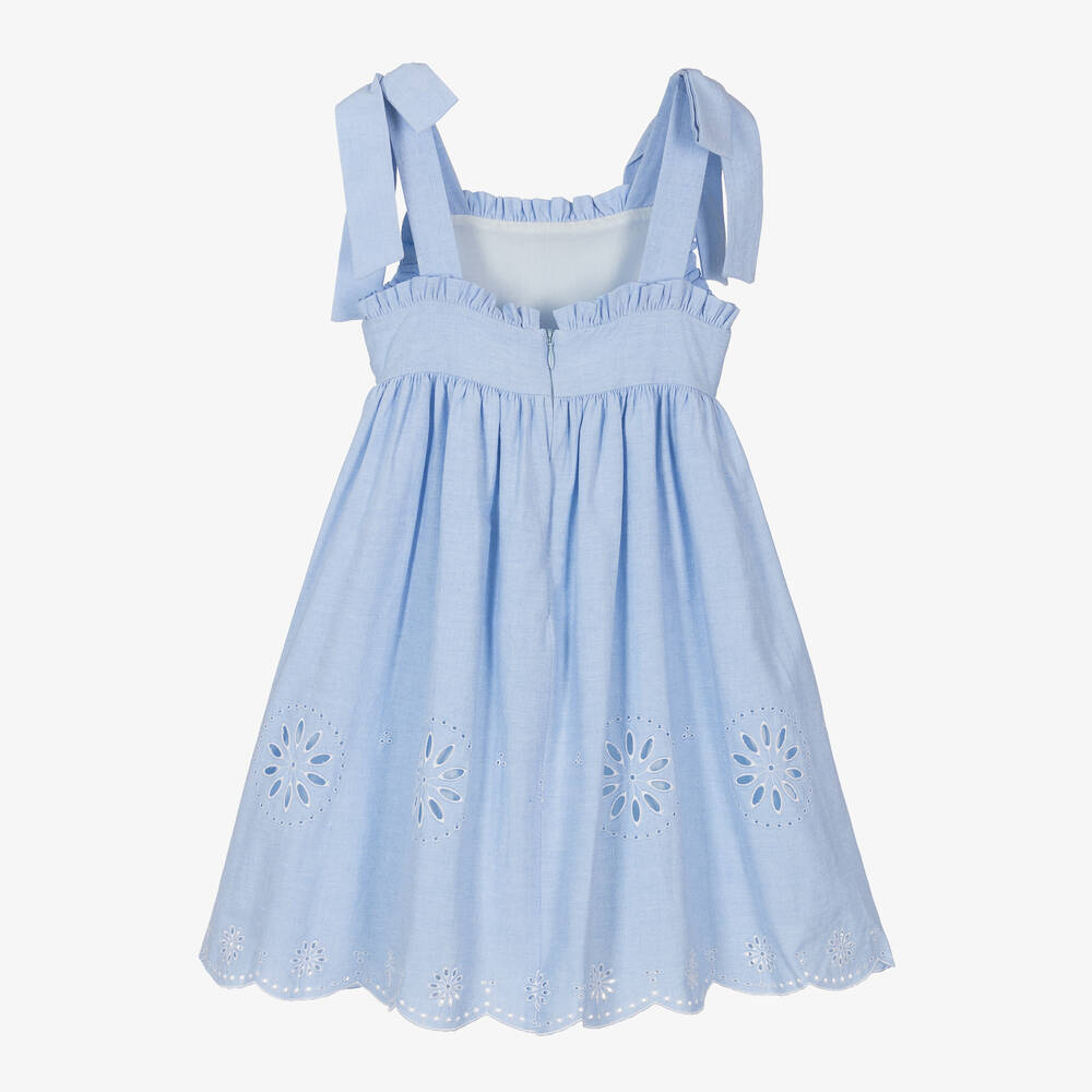 Patachou-Голубое хлопковое платье с вышивкой для девочек | Childrensalon Outlet