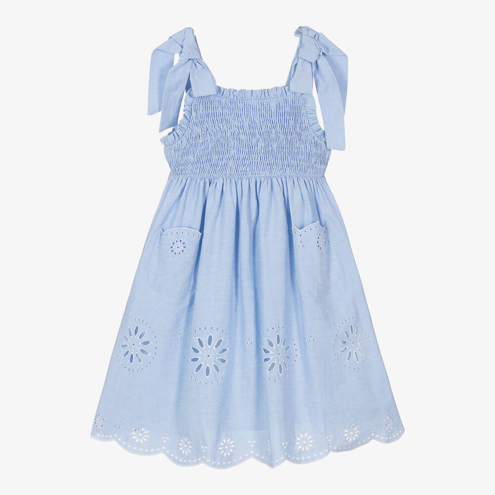 Patachou-Girls Blue Embroidered Cotton Dress | Childrensalon Outlet