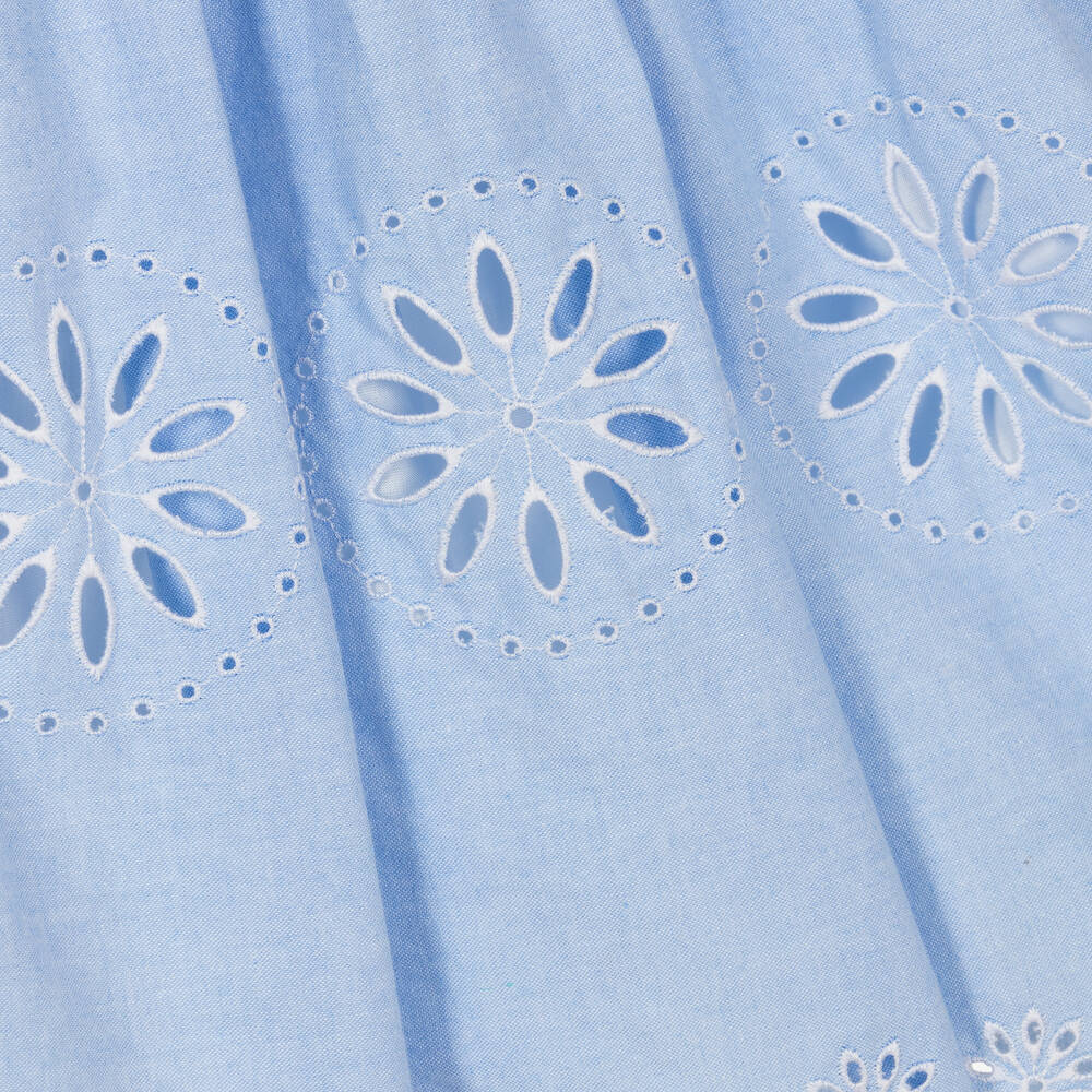 Patachou-Girls Blue Embroidered Cotton Dress | Childrensalon Outlet