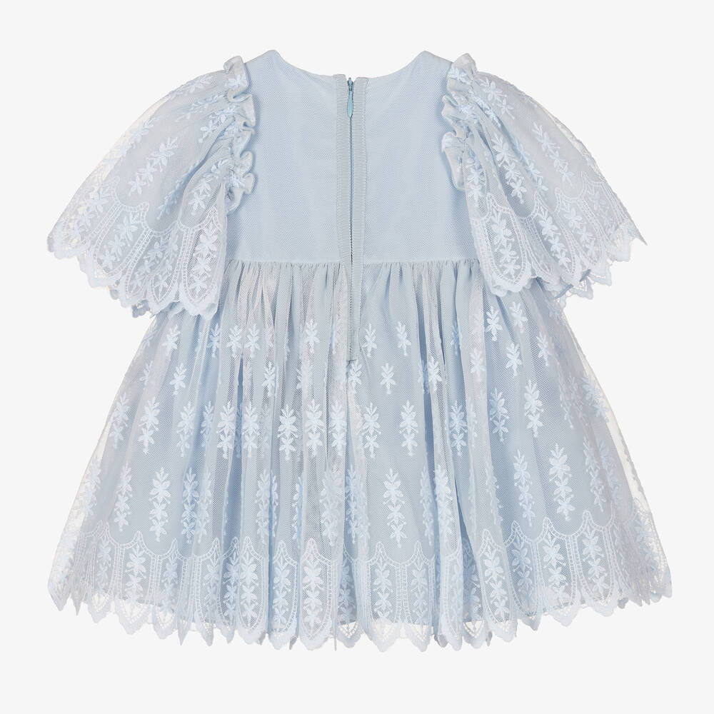 باتاشو-فستان أطفال بناتي قطن وتول مطرز لون أزرق | Childrensalon Outlet