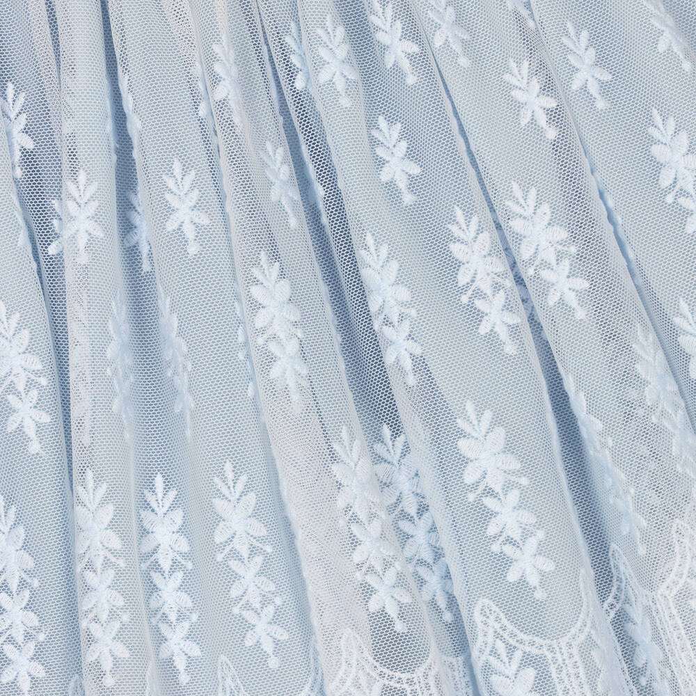 باتاشو-فستان أطفال بناتي قطن وتول مطرز لون أزرق | Childrensalon Outlet