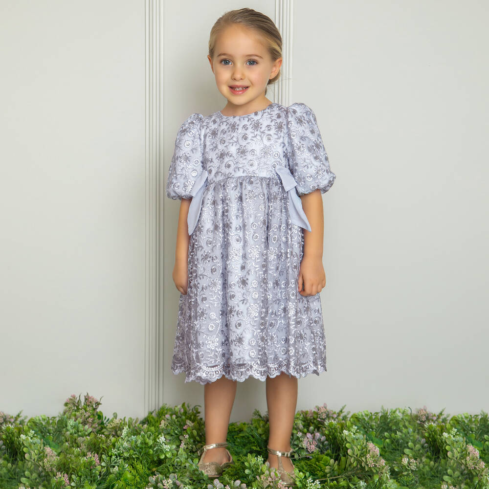 Patachou-Girls Blue Embroidered Tulle Dress | Childrensalon Outlet